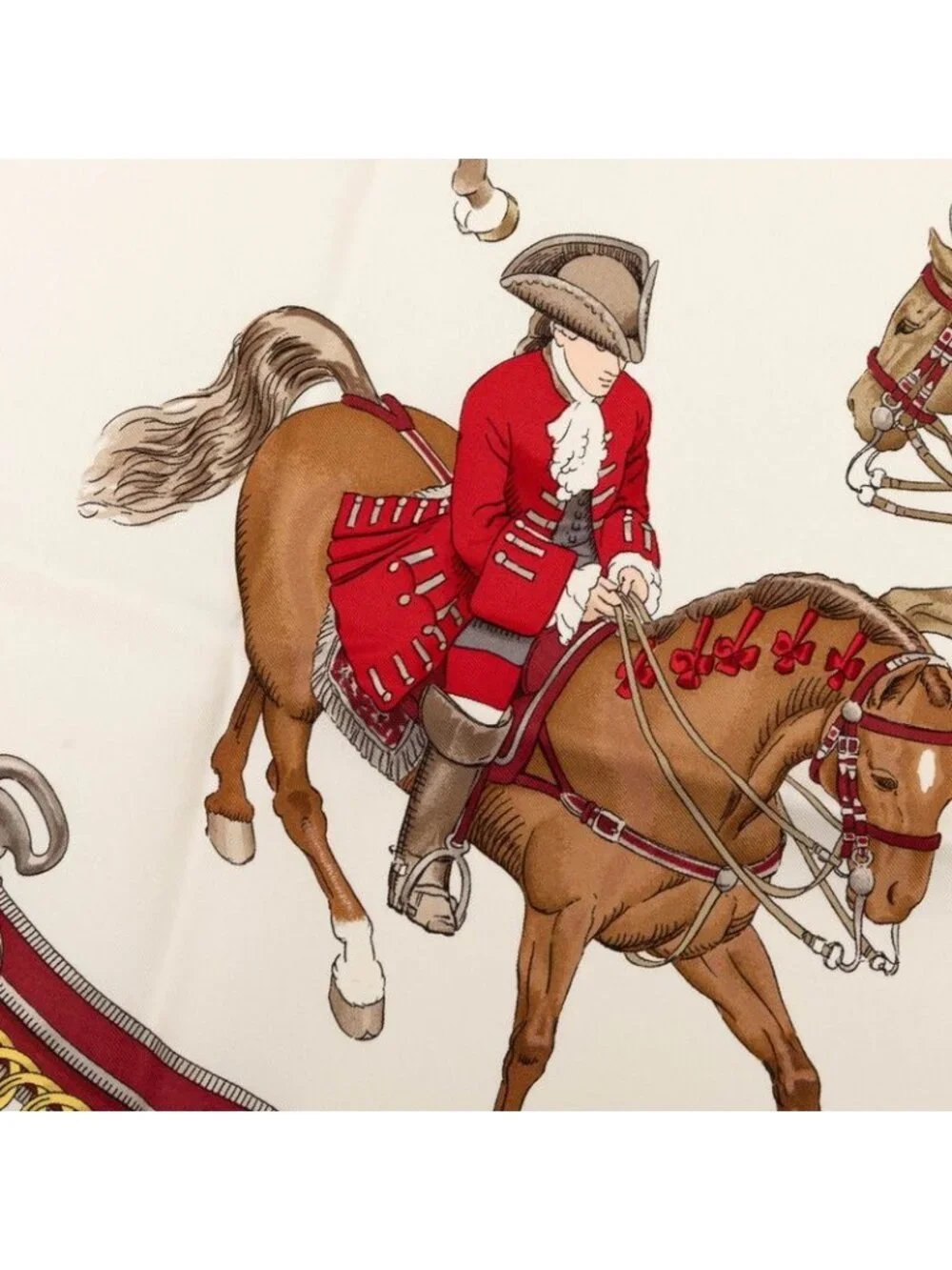 Hermes Carre 90 Reprise Horse Riding Scene Scarf Red Multicolor Silk